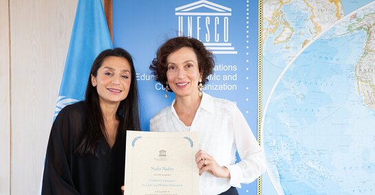 UNESCO Director-General Audrey Azoulay and Nadia Nadim