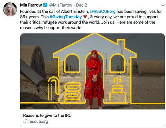 Mia Farrow supports the International Rescue Committee.