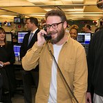 Photo:  Seth Rogen answers the phones on the trading floor at ICAP’s North American headquarters in Jersey City, NJ