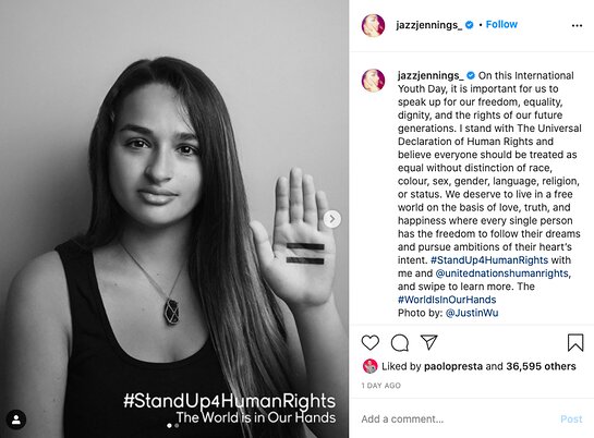 Jazz Jennings supports equality through the World is in Our Hands.